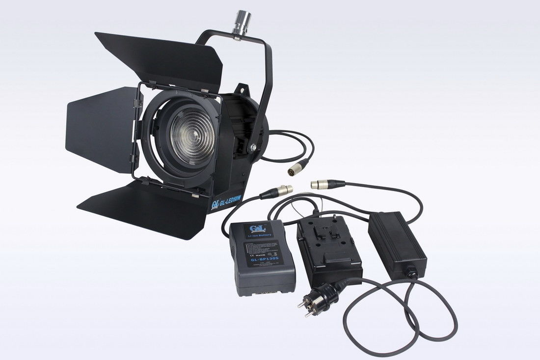 Film en Videoverlichtings50w LEIDENE Fresnel Lichte Tunstan Hoge CRI met Sony-v-Onderstel Batterijplaten leverancier